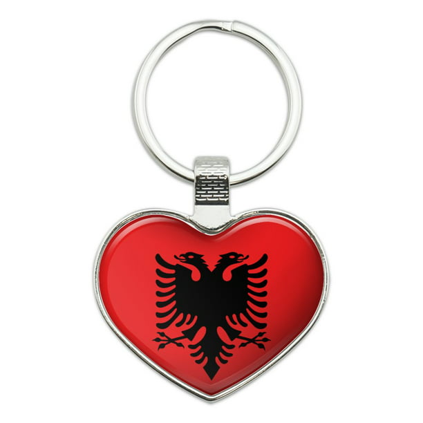 Albania Country Flag Printed Chrome Metal Keyring With Free Gift Box 0002 